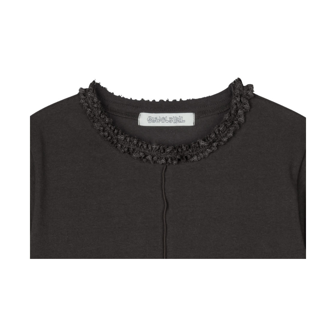구월십일 레이스 세미 크롭 반팔 티셔츠 다크브라운(GUWOLSIBIL Lace Semi Crop Top Dark Brown) - 3