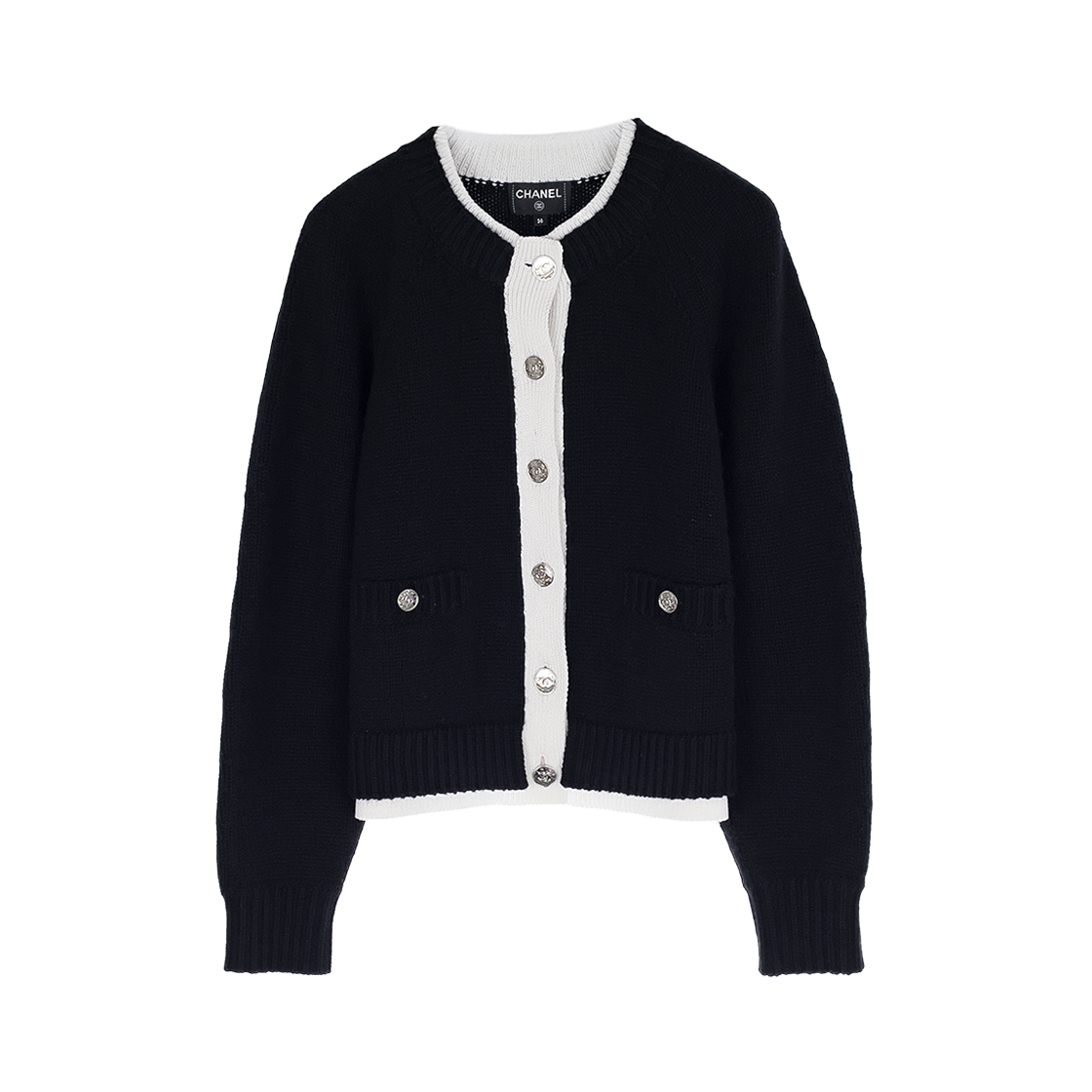 샤넬 26P 캐시미어 가디건 36 블랙 & 화이트 (6ET0771)(Chanel 26P Cashmere Cardigan Black & White 6ET0771) - 1