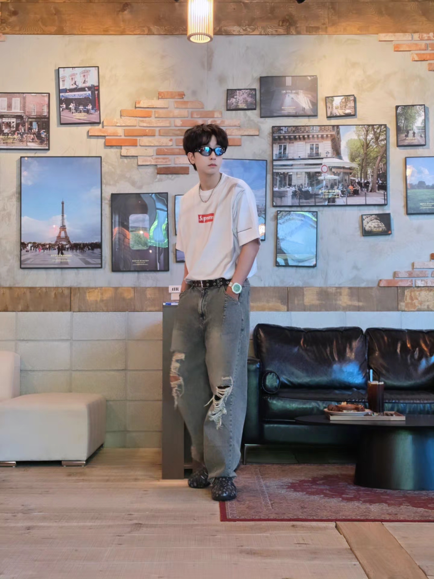 Supreme x MM6 Maison Margiela Box Logo T-Shirt White - 24SS, Diesel Dx1446 Red Enamel Stainless Steel Chain Necklace Silver 착용 스타일 - 3