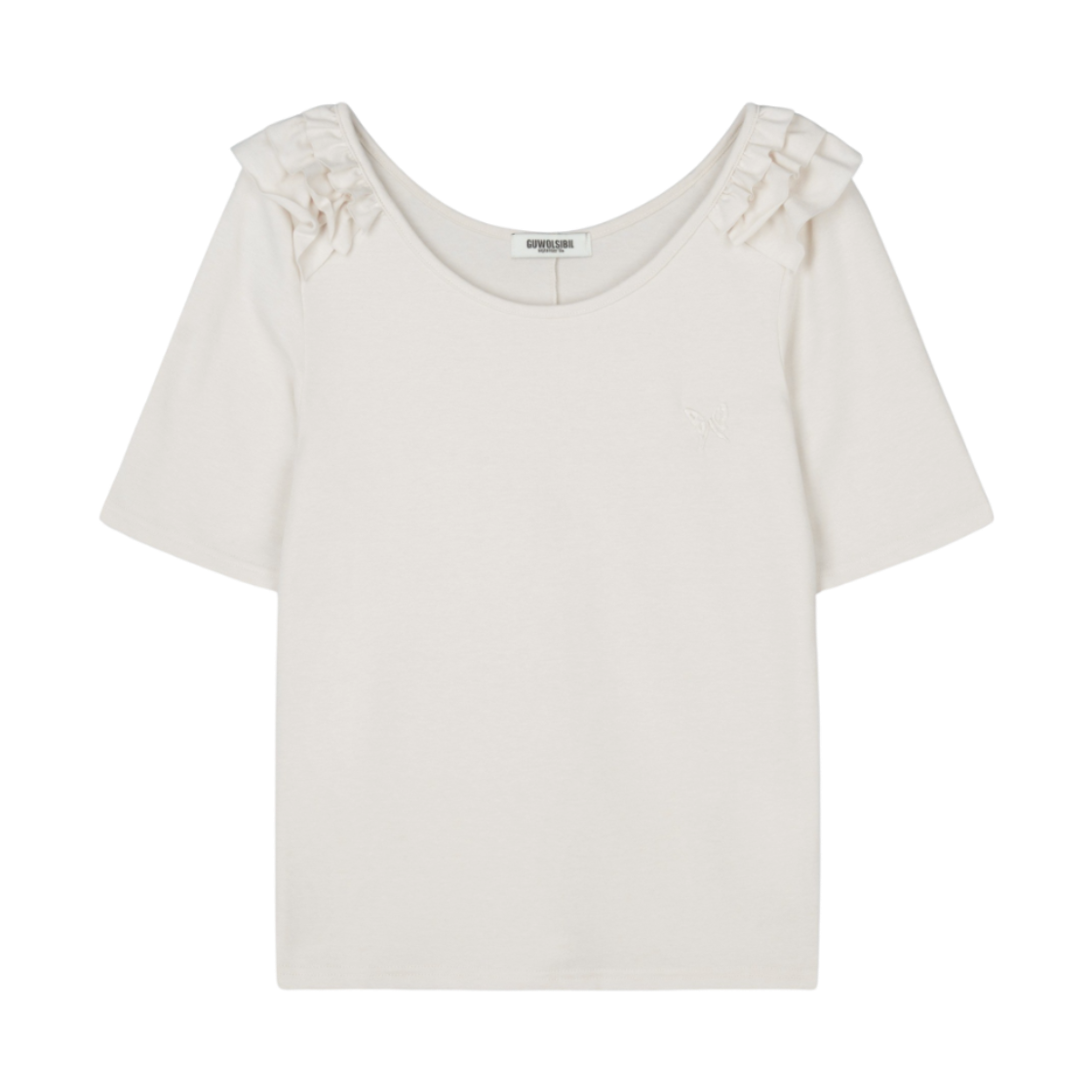 구월십일 프릴 유넥 반팔 티셔츠 아이보리(GUWOLSIBIL Frill U-Neck Short Sleeve Top Ivory)