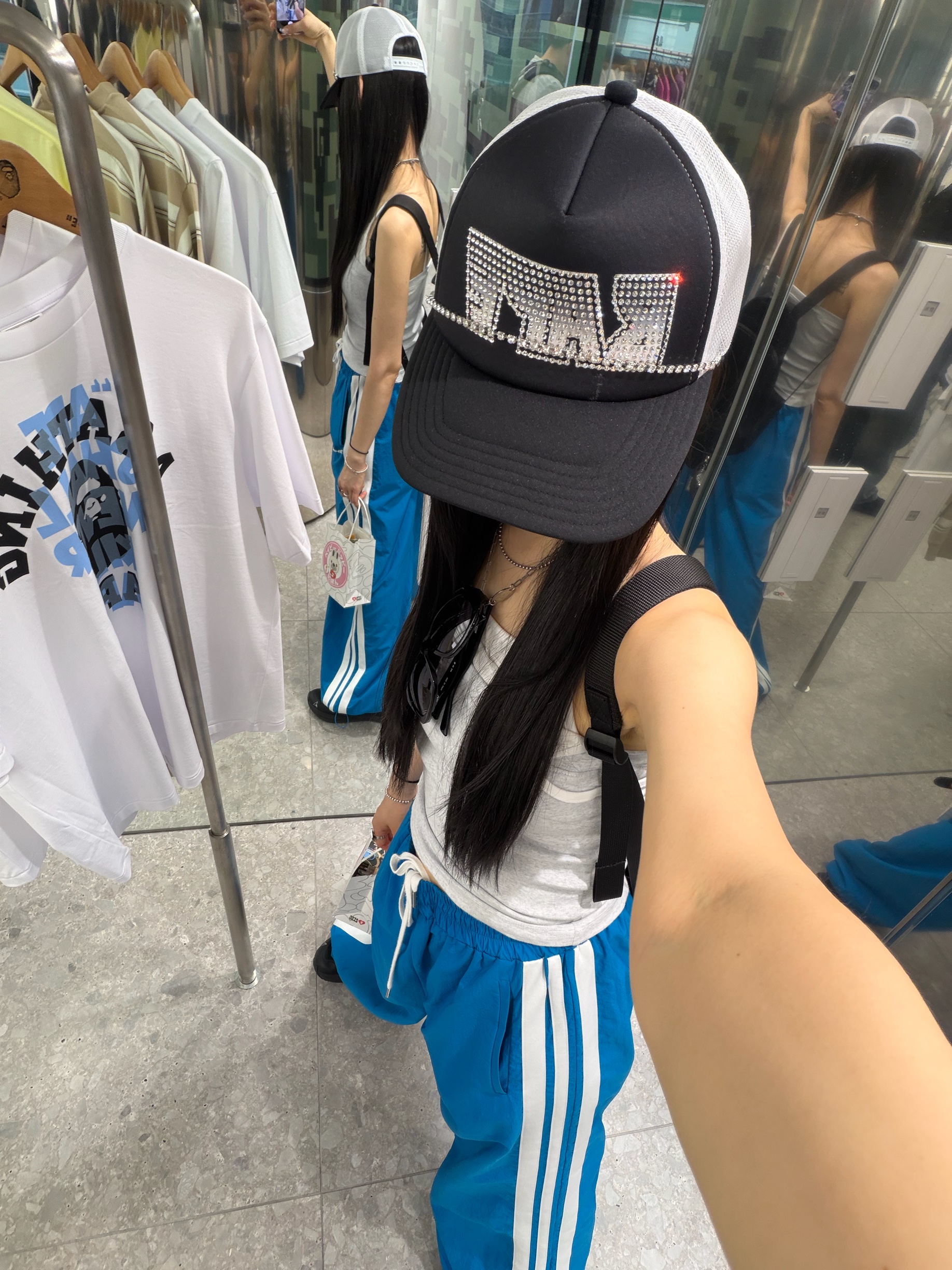 BAPE Crystal Mesh Cap Black, Roa Hiking Sella Black 착용 스타일