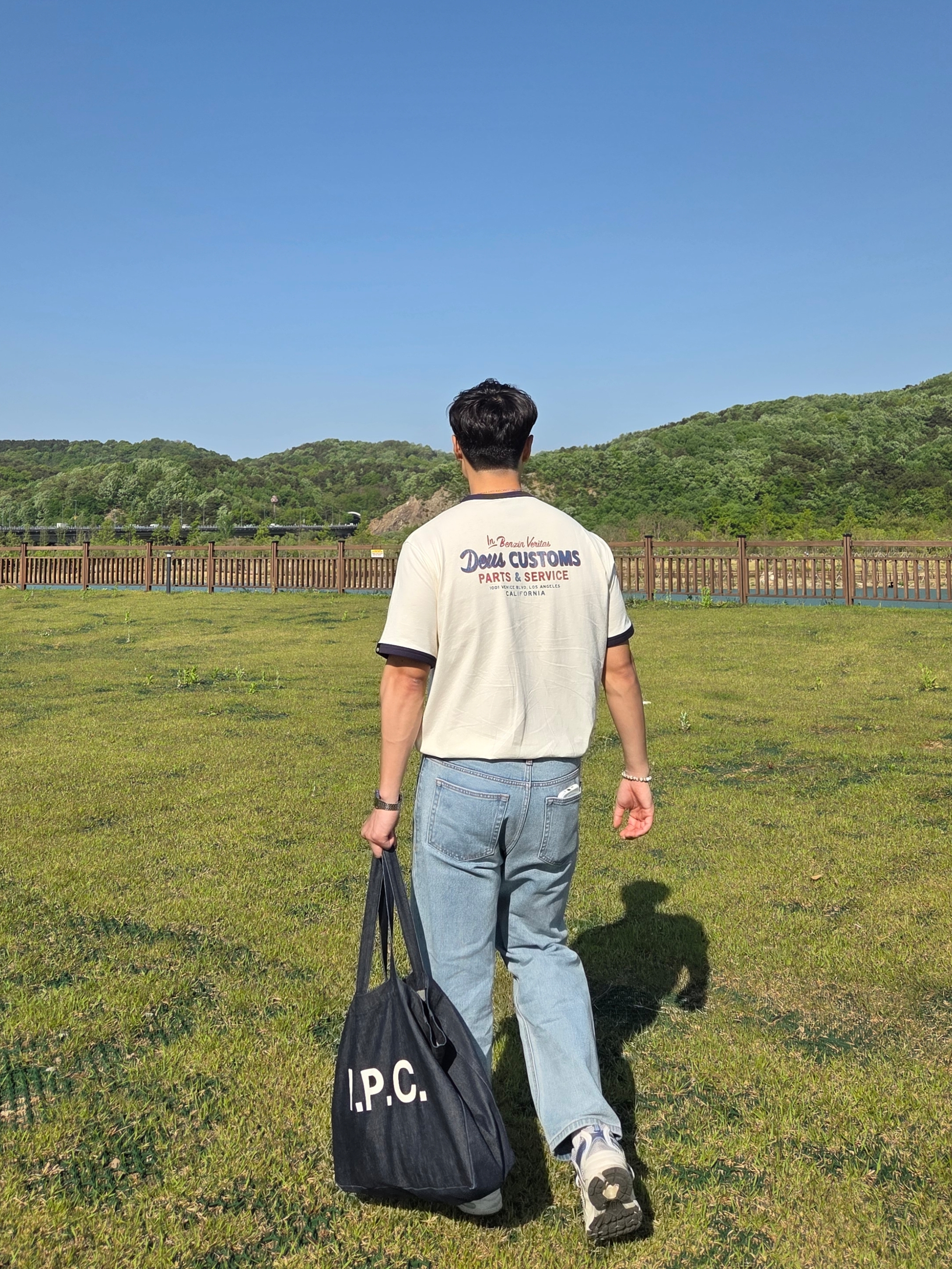 Deus Ex Machina House of Simple Pleasures Ringer T-Shirt Ivory, Musinsa Standard Straight Denim Pants Light Indigo 착용 스타일 - 6