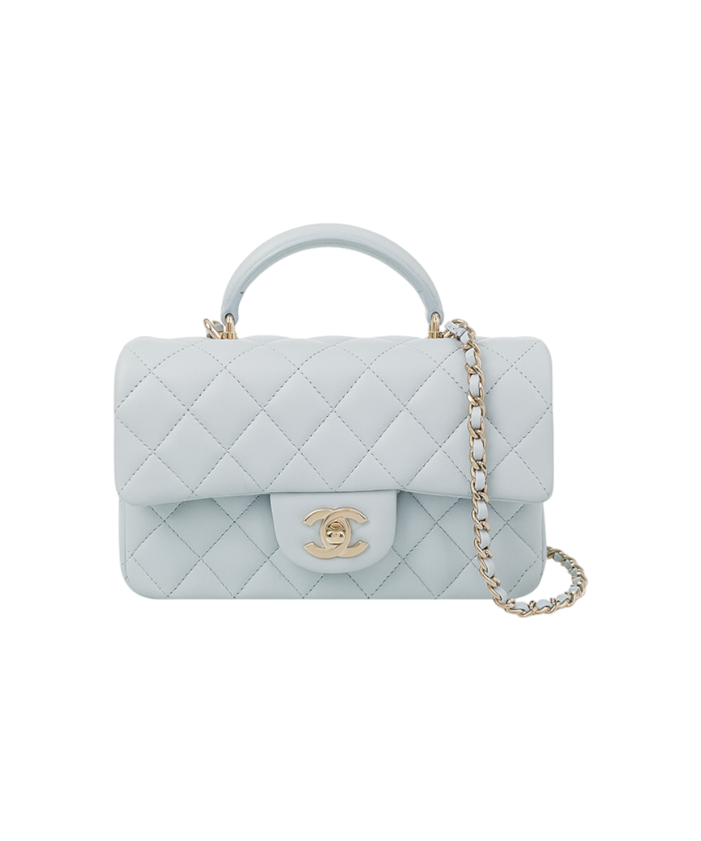 ITCRKA57N5LU Chanel 21K Top Handle New Mini Light Blue Champagne Gold Lambskin