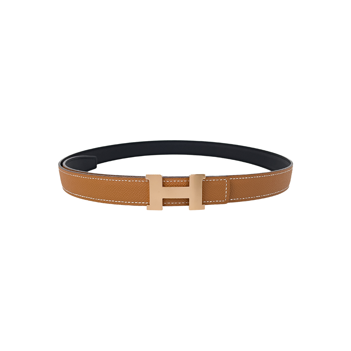 IT6J96N6GB62 Hermes Reversible Mini Constance Buckle Belt Black & Camel Gold Rose Gold