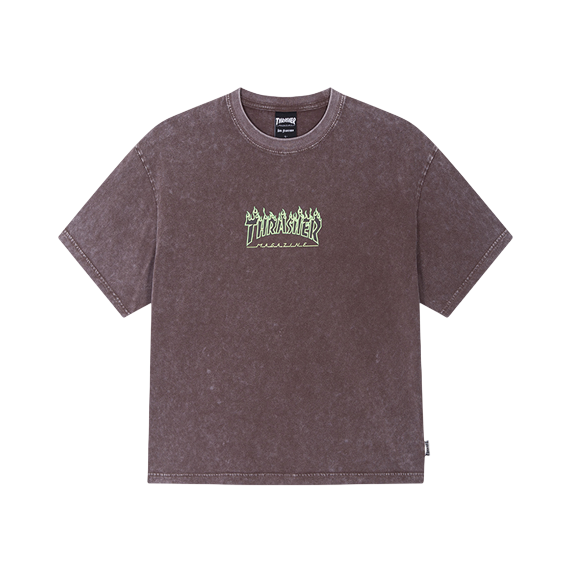 트레셔 플레임 스톤 워싱 크롭 티셔츠 브라운(Thrasher Flame Stone Washing Crop T-Shirt Brown)