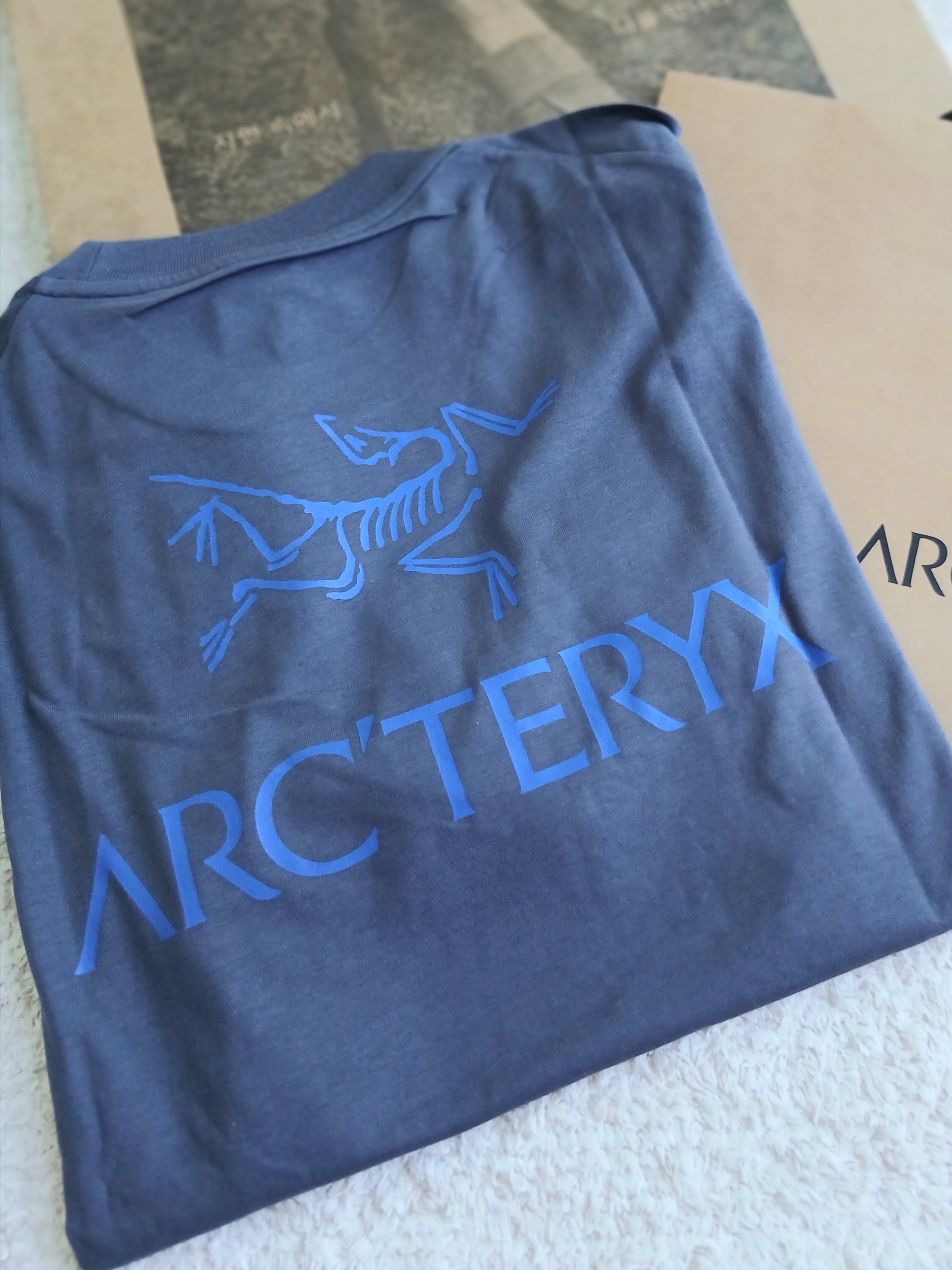 Arc'teryx Kragg SL Cotton Bird Word SS T-Shirt Dk Stratus Fluidity 착용 스타일 - 9