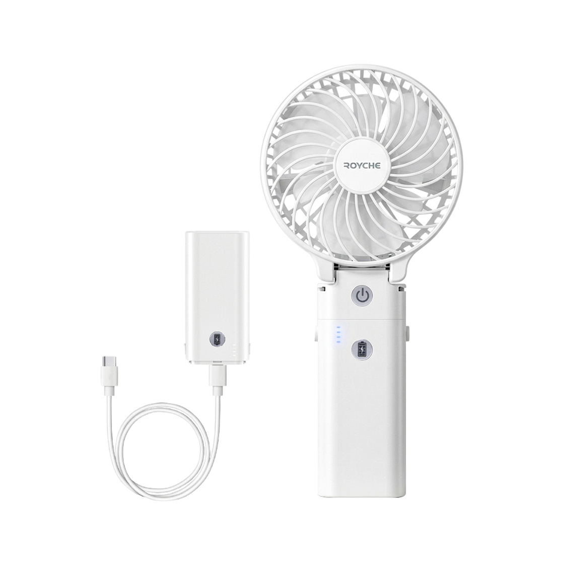 로이체 3in1 충전 접이식 휴대용 보조배터리 겸용 핸디형 선풍기(Royche 3-in-1 Multi-Function Foldable Handheld Fan with Power Bank Feature)