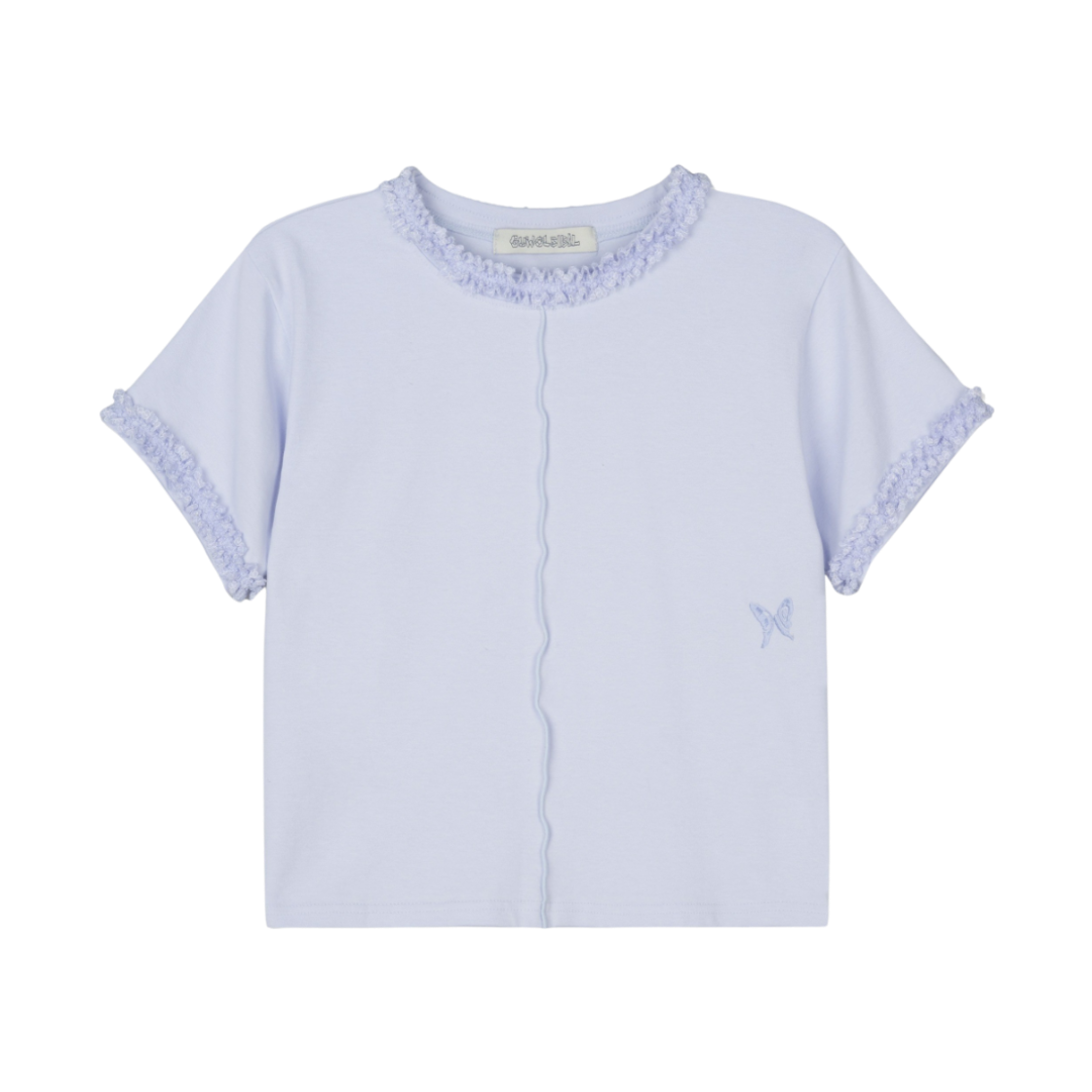 구월십일 레이스 세미 크롭 반팔 티셔츠 라벤더(GUWOLSIBIL Lace Semi Crop Top Lavender)