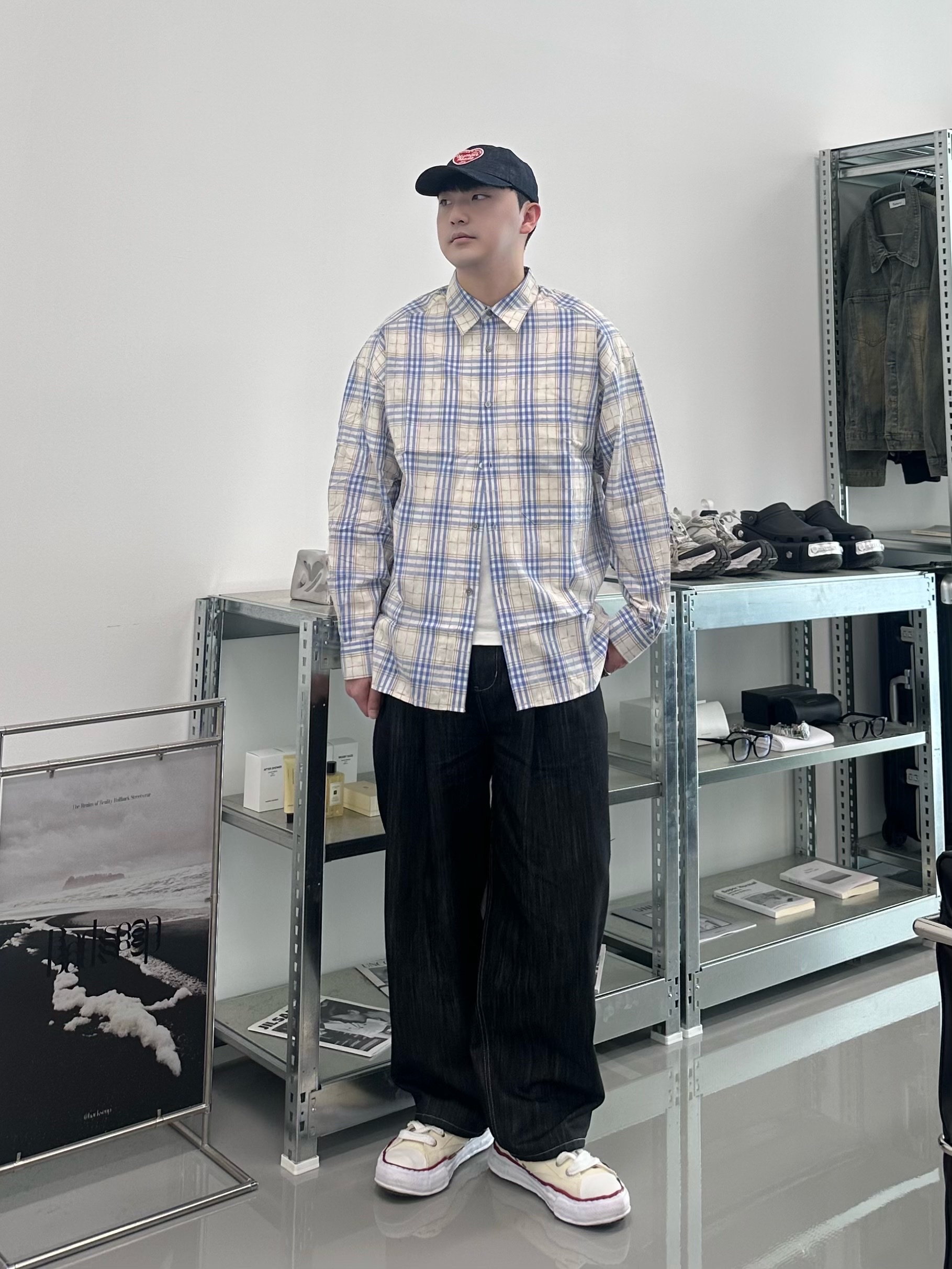 Human Made 6 Panel Denim Cap Indigo 착용 스타일 - 1