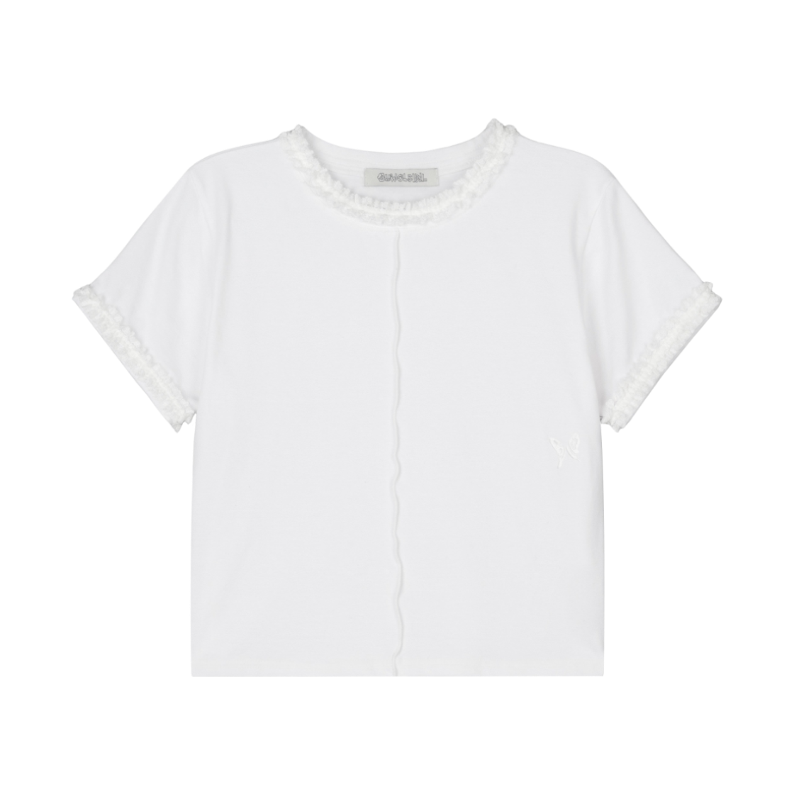 구월십일 레이스 세미 크롭 반팔 티셔츠 화이트(GUWOLSIBIL Lace Semi Crop Top White)