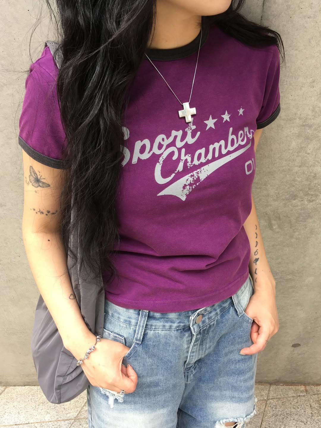 SPORT CHAMBER Active Logo T-Shirt PURPLE 착용 스타일 - 7
