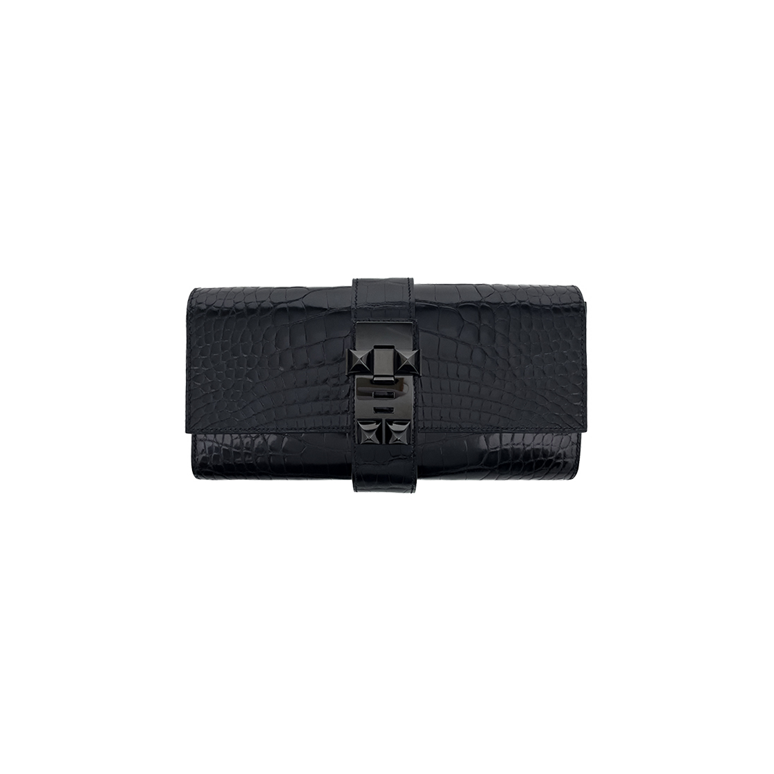 IT7NMGU4LM7U Hermes Alligator Medor Clutch Black Monochrome