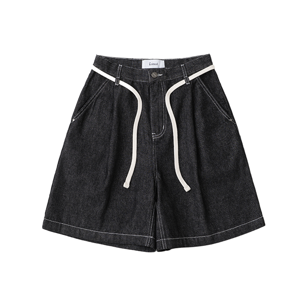 니티드 아웃스트링 버뮤다 데님 하프 팬츠 블랙(Knitted Outstring Bermuda Denim Half Pants Black) - 2