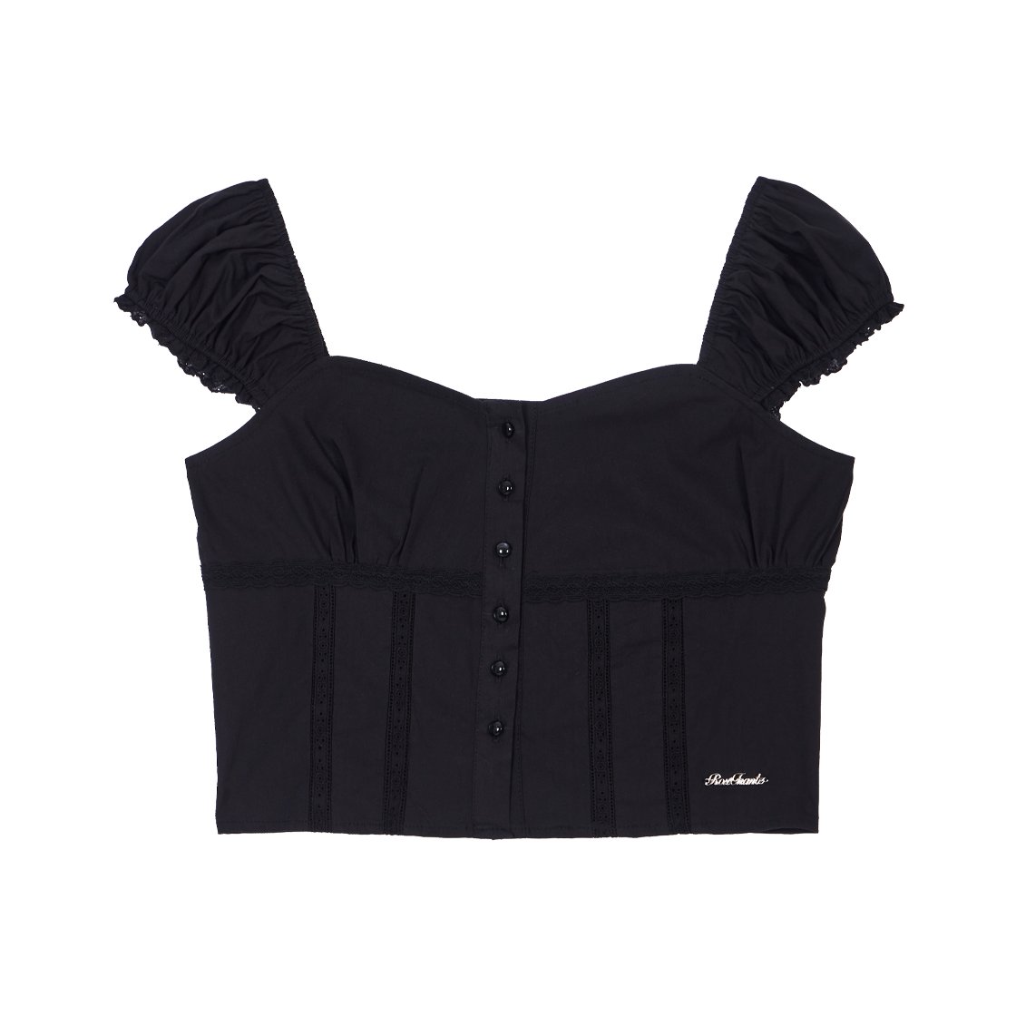 RS26SBL102BLK Rosefrantz Lace Shirring Crop Blouse [Black]