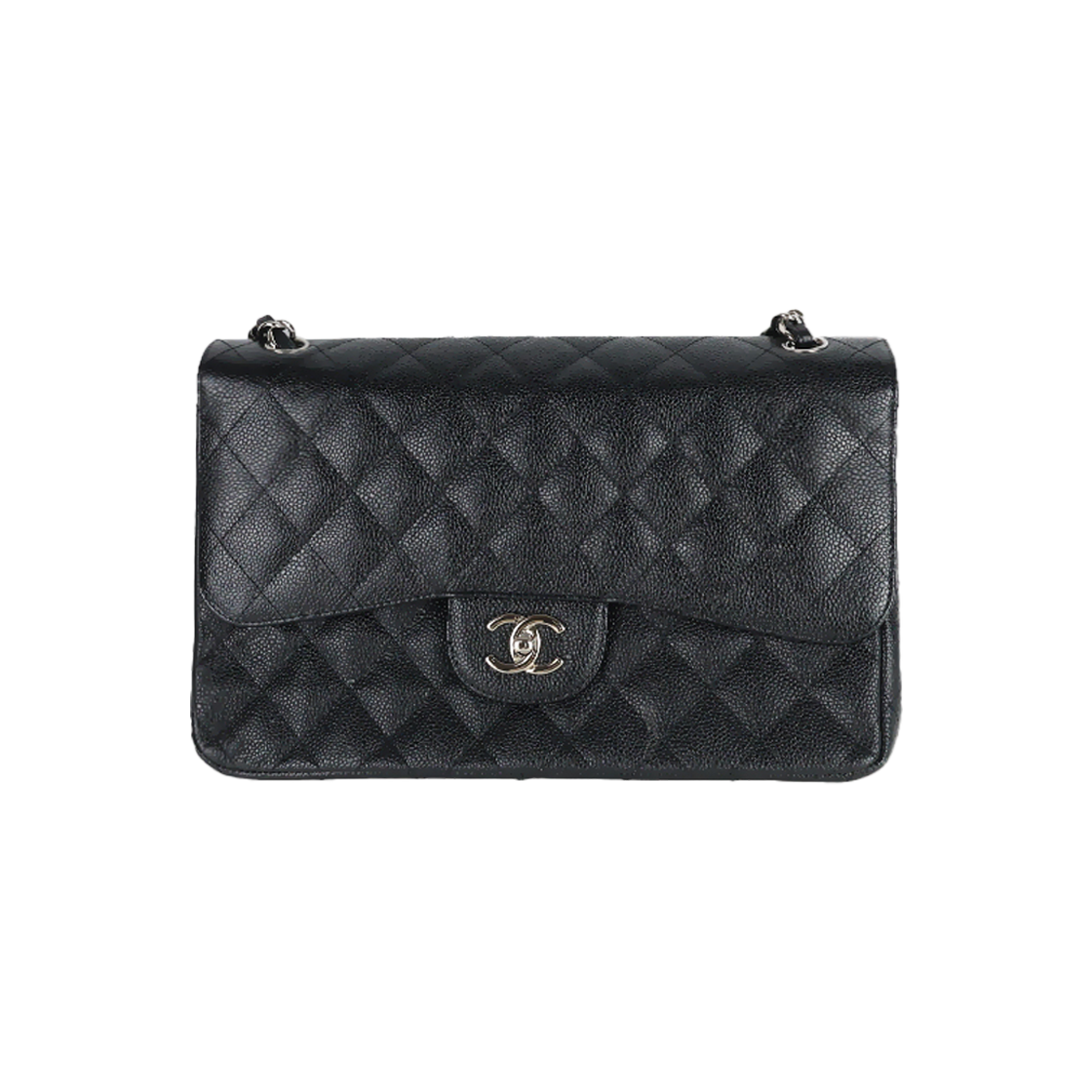 IT87HU3TM35G Chanel Classic Caviar Jumbo Black Silver Hardware