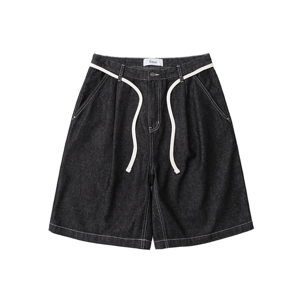 니티드 아웃스트링 버뮤다 데님 하프 팬츠 블랙(Knitted Outstring Bermuda Denim Half Pants Black)