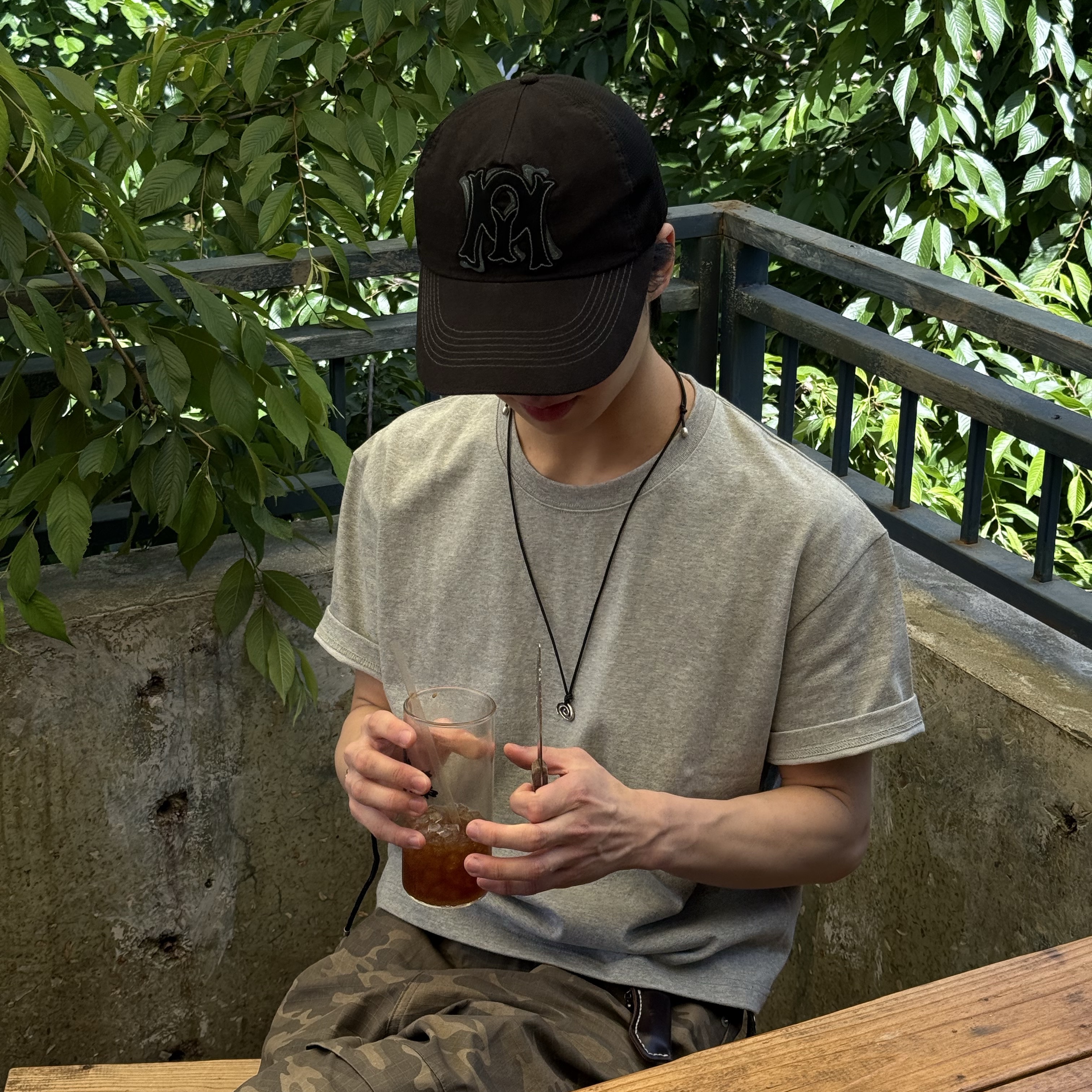 Kamien Titan Baggy Pants Kream Camo, TOWTOW.ARCHIVE Minma Spiral Necklace Silver 착용 스타일 - 2