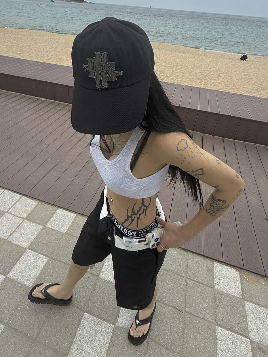 PHOS333 Phos Applique Ball Cap 착용 스타일 - 4