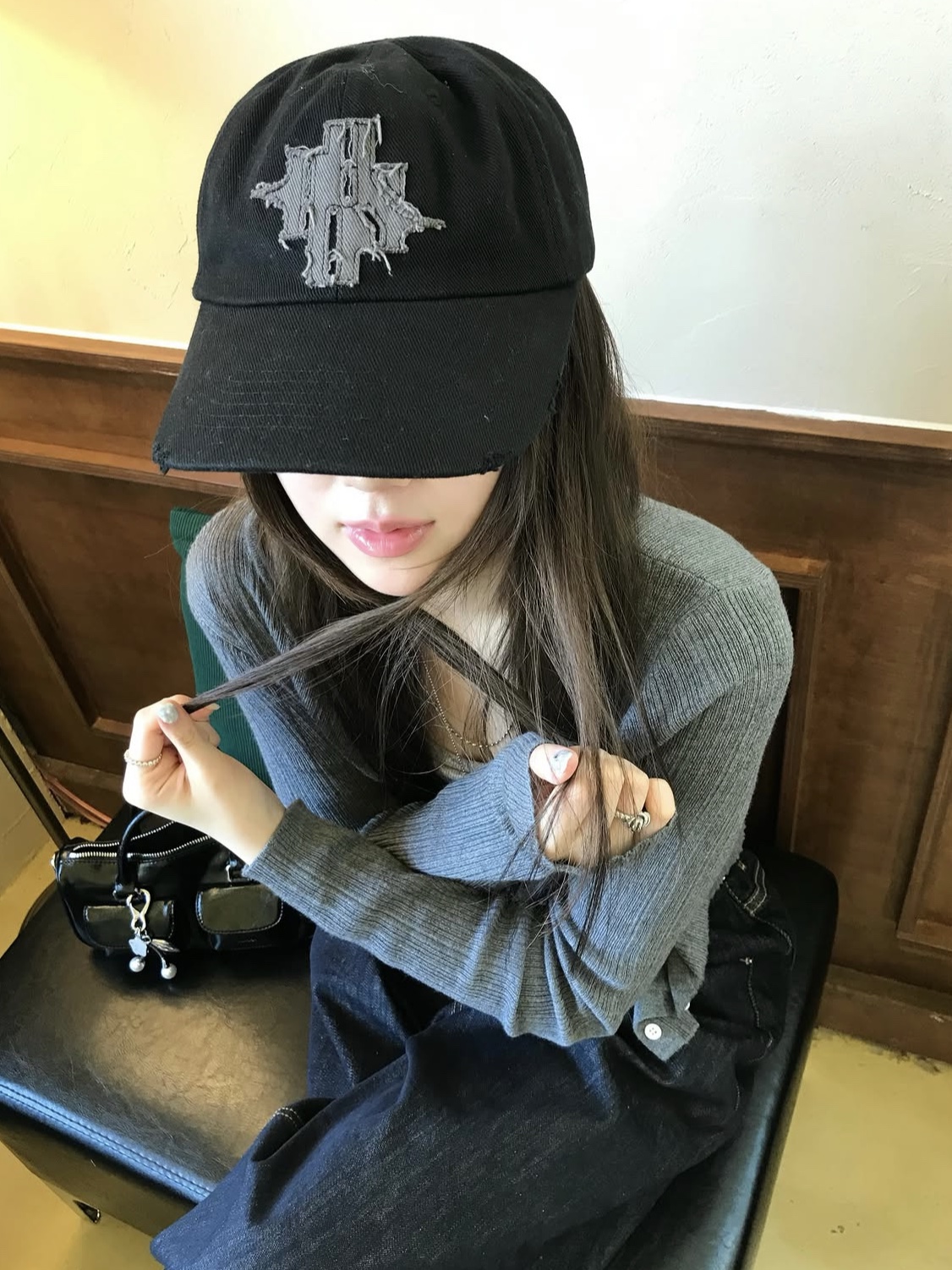 PHOS333 Phos Applique Ball Cap 착용 스타일 - 4