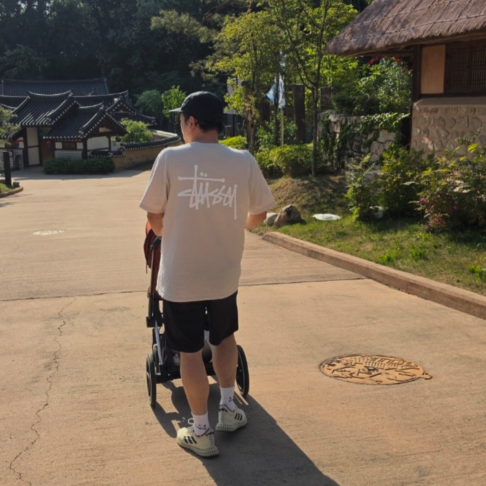 Stussy Basic Stussy T-Shirt Smoke 2022, IAB Studio Socks White Gray (5 Pack) 착용 스타일