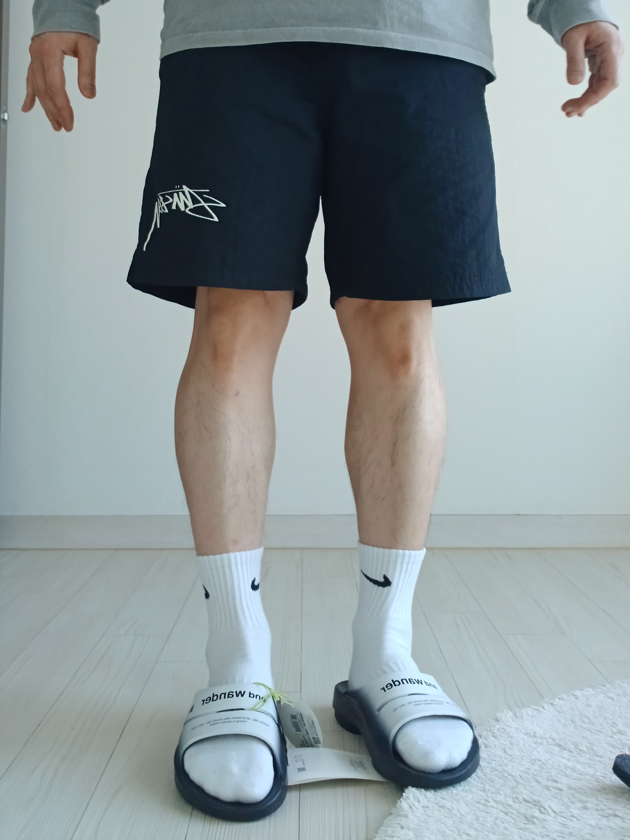 Stussy Basic Stussy Pigment Dyed LS T-Shirt Grey 2022, Nike x Stussy Shorts Black (FJ9167-010) 착용 스타일 - 6