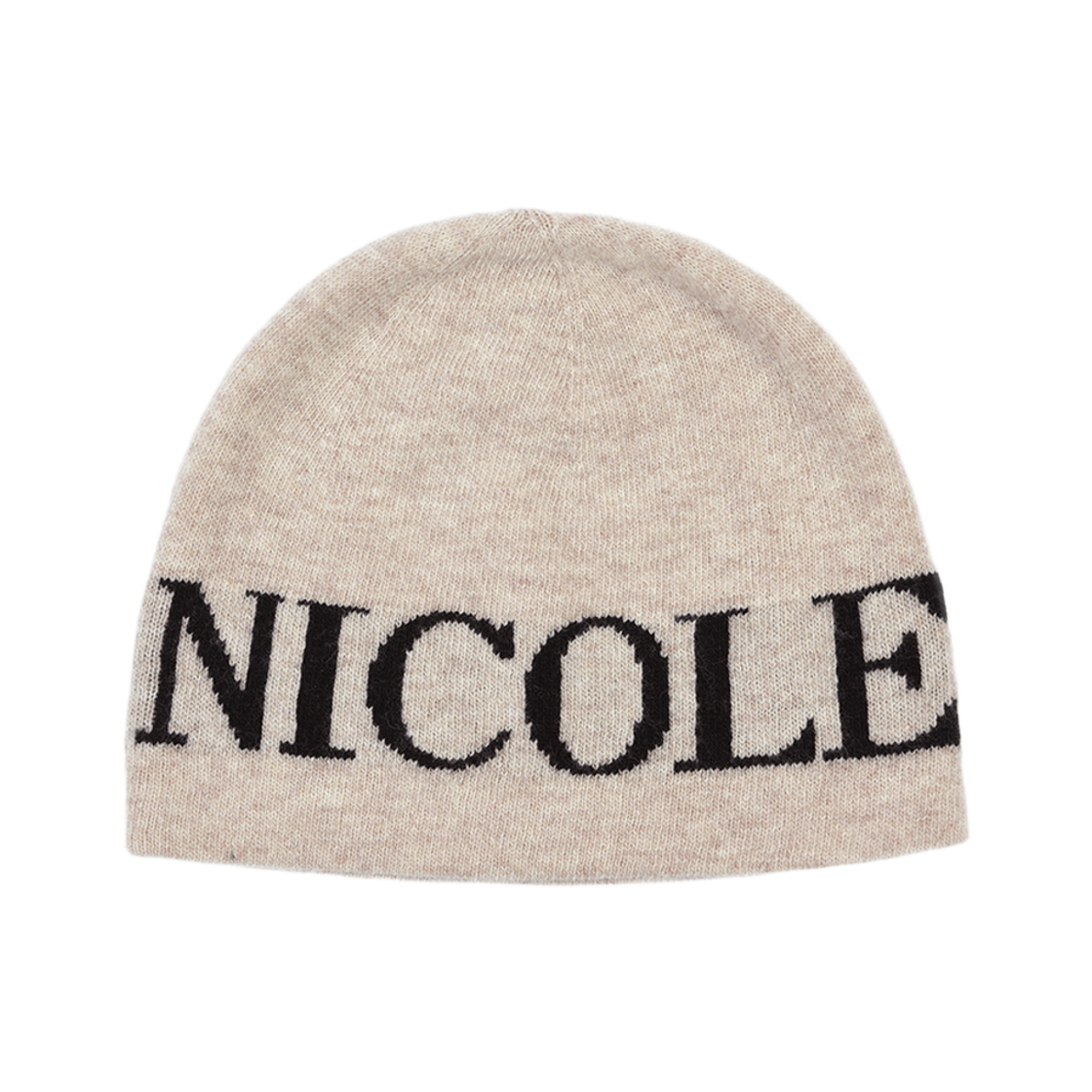 닉앤니콜 캐시미어 레터링 자카드 비니 베이지(NICK&NICOLE Cashmere Lettering Jaquard Beanie Beige)