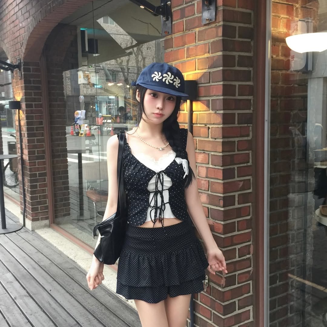 AMOU Spiral 5Pannel Cap Navy 착용 스타일 - 2