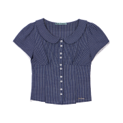 Rosefrantz Round Collar Short Sleeve Blouse [Navy]