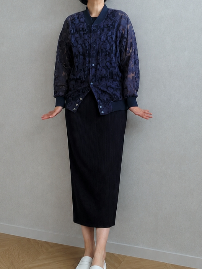 (W) Pleats Please Issey Miyake New Colorful Basics 4 Dress Navy 착용 스타일
