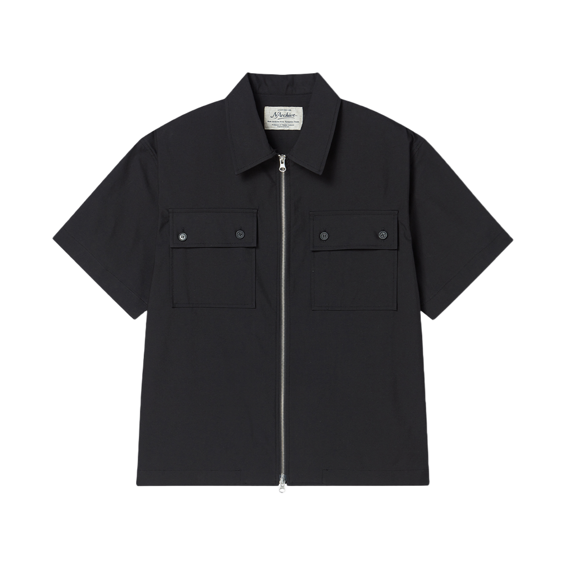 엔 아카이브 럭스 가먼츠 페브릭 포켓 집업 셔츠 블랙(N ARCHIVE Lux Garments Fabric Pocket Zip-Up Shirts Black)