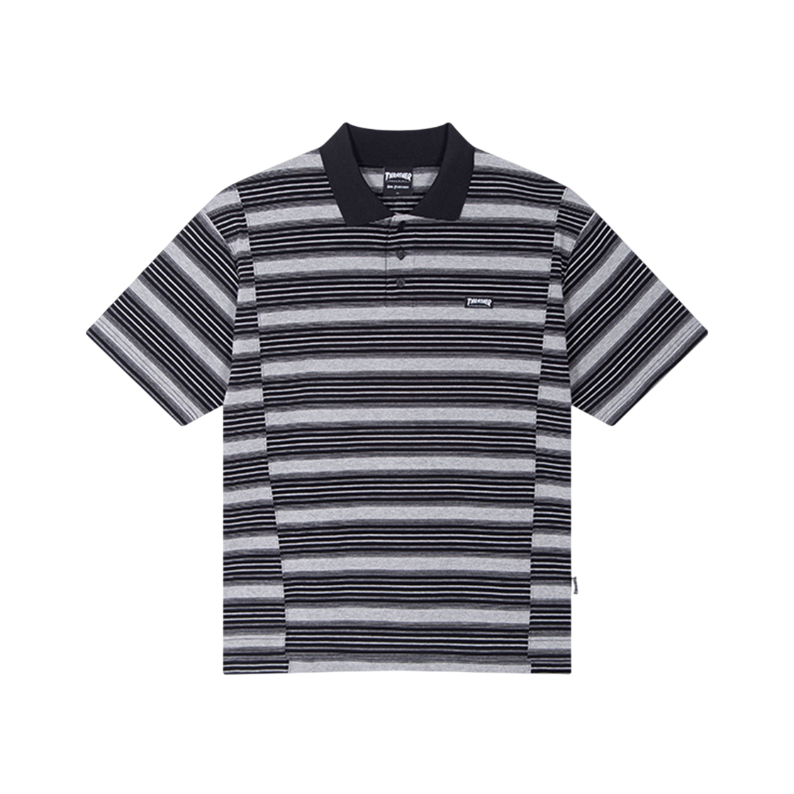 트레셔 어시매트릭 스트라이프 폴로 티셔츠 멜란지그레이(Thrasher Asymmetric Stripe Polo T-Shirt Melange Gray)