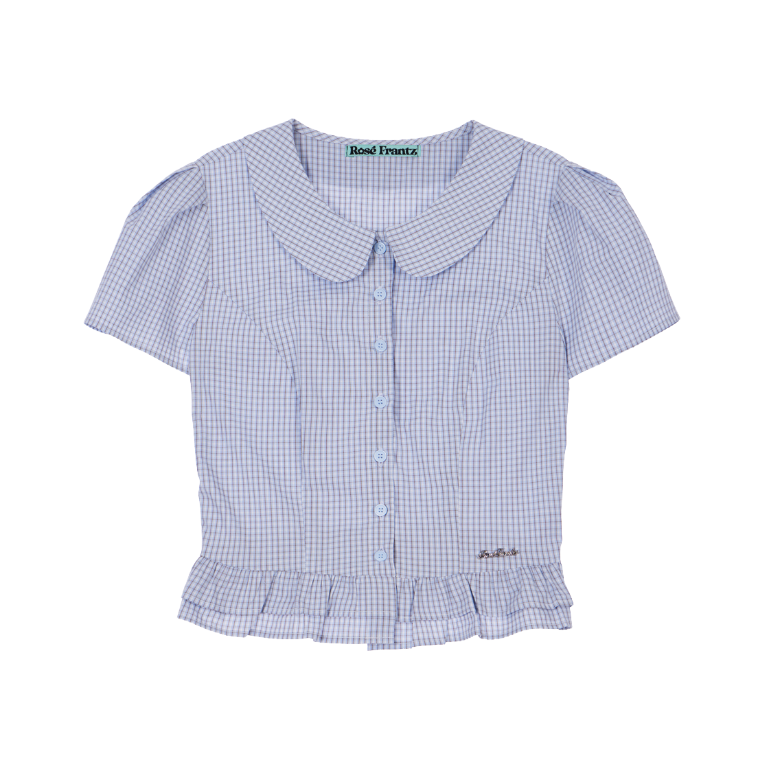 로제프란츠퍼프 슬리브 페플럼 체크 블라우스 스카이블루(Rosefrantz Puff Sleeve Peplum Check Blouse [Sky Blue]) - 1