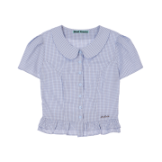 Rosefrantz Puff Sleeve Peplum Check Blouse [Sky Blue]