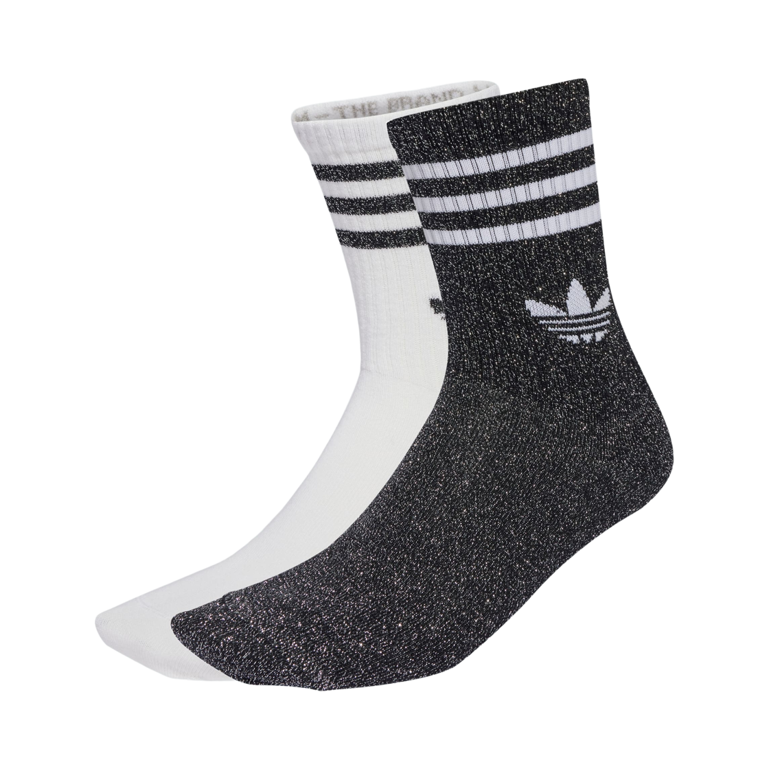 JV6049 Adidas 3-Stripes Glitter Crew Socks Black White (2 Pack)