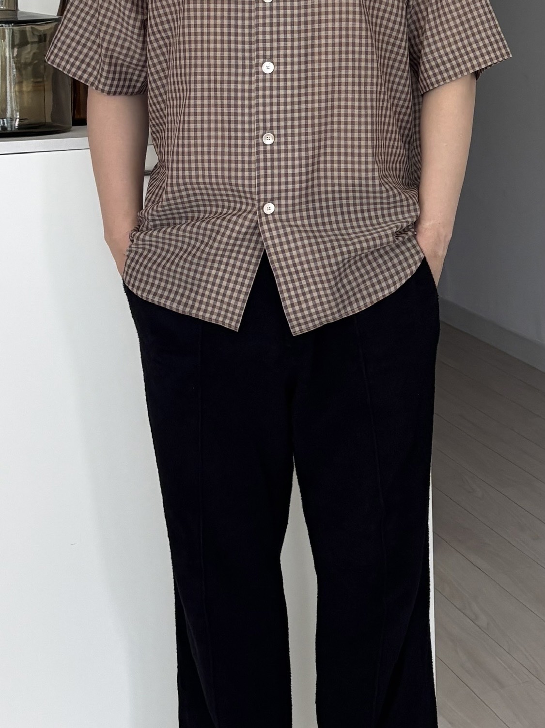 Auralee Airy Light Cotton Check Half Sleeved Shirt Brown Gingham Check - 26SS 착용 스타일 - 1