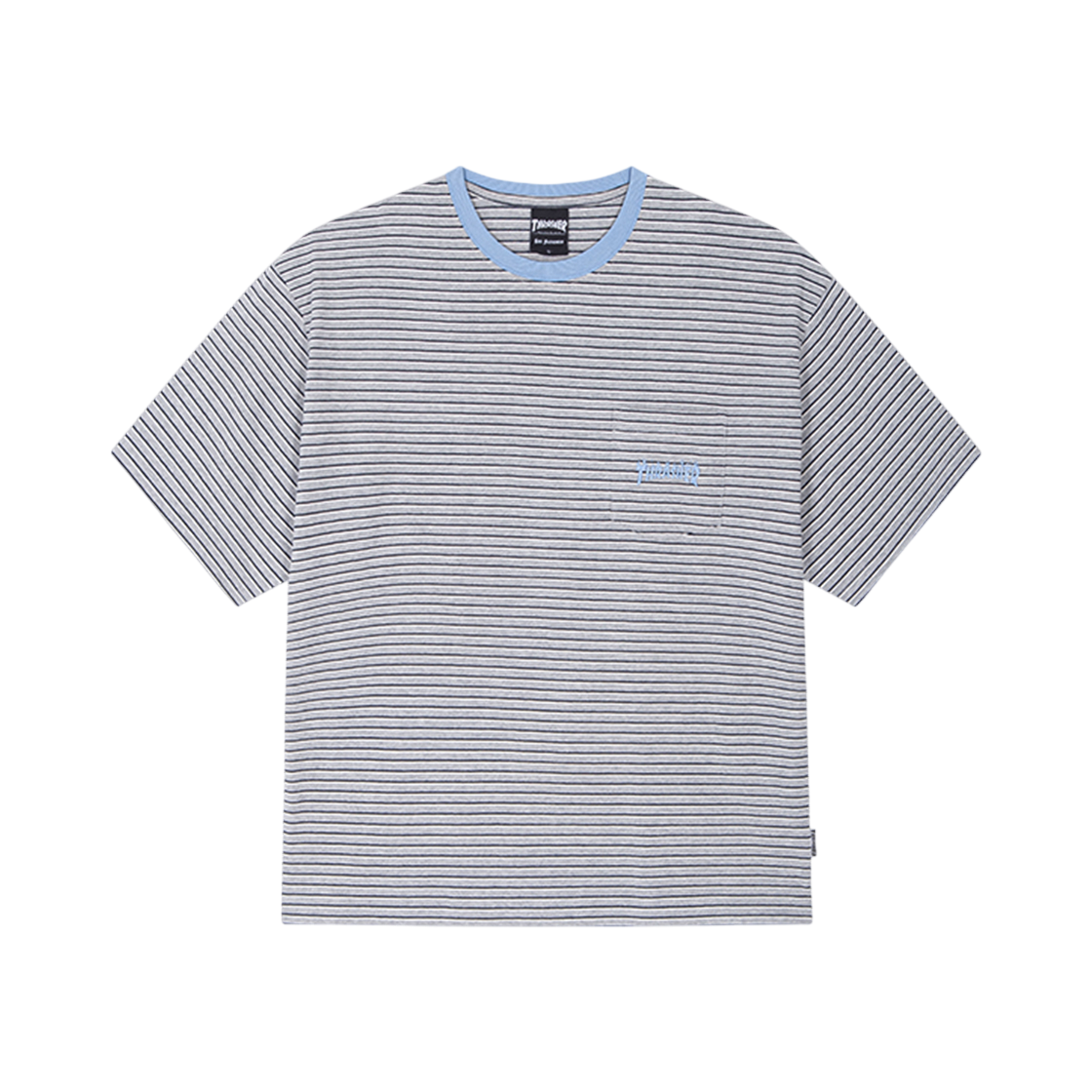 트레셔 스트라이프 플레임 포켓 티셔츠 멜란지그레이(Thrasher Stripe Flame Pocket T-Shirt Melange Gray)