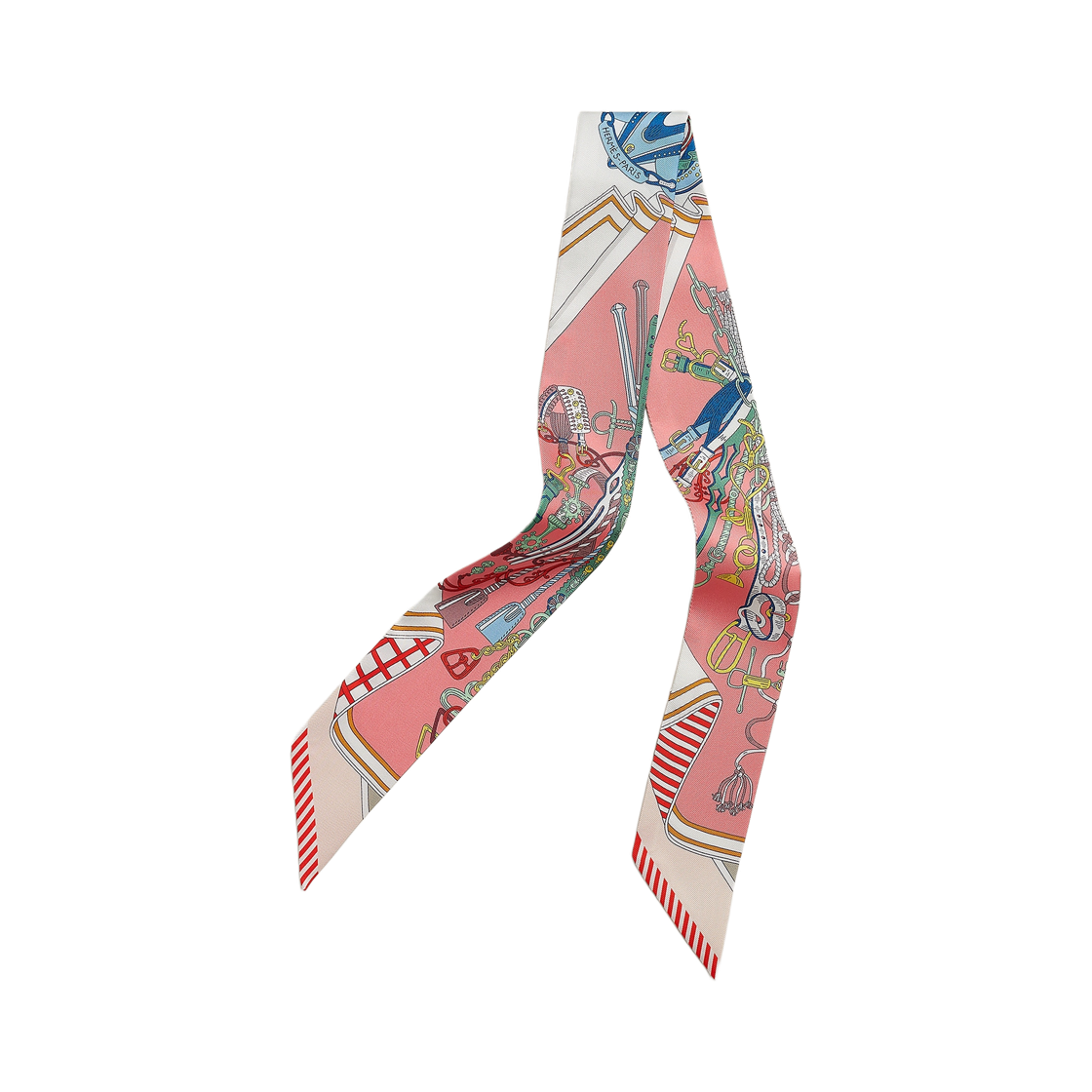 H062842S02 (W) Hermes Bouquets Sellier Scarf Twilly Silk & Rose Bleu Rouge