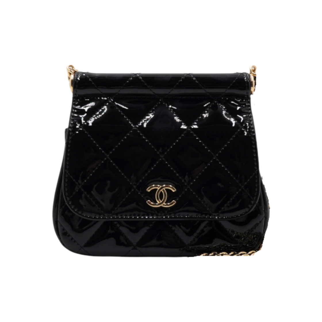 ITG6T6KH5NB2 Chanel Black Patent Mini Flap Chain Shoulder Bag & Crossbody