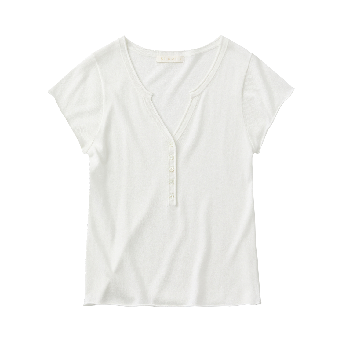(우먼)코튼 모달 헨리넥 니트 아이보리((W) Suare Women Cotton Modal Henley Neck Knit Ivory) - 1