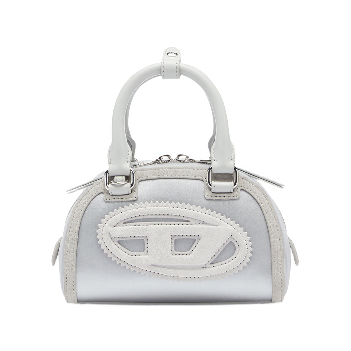 X10369P9155-T8084 Diesel 1DR Dome Mini Bowling Bag In Satin And Suede Silver