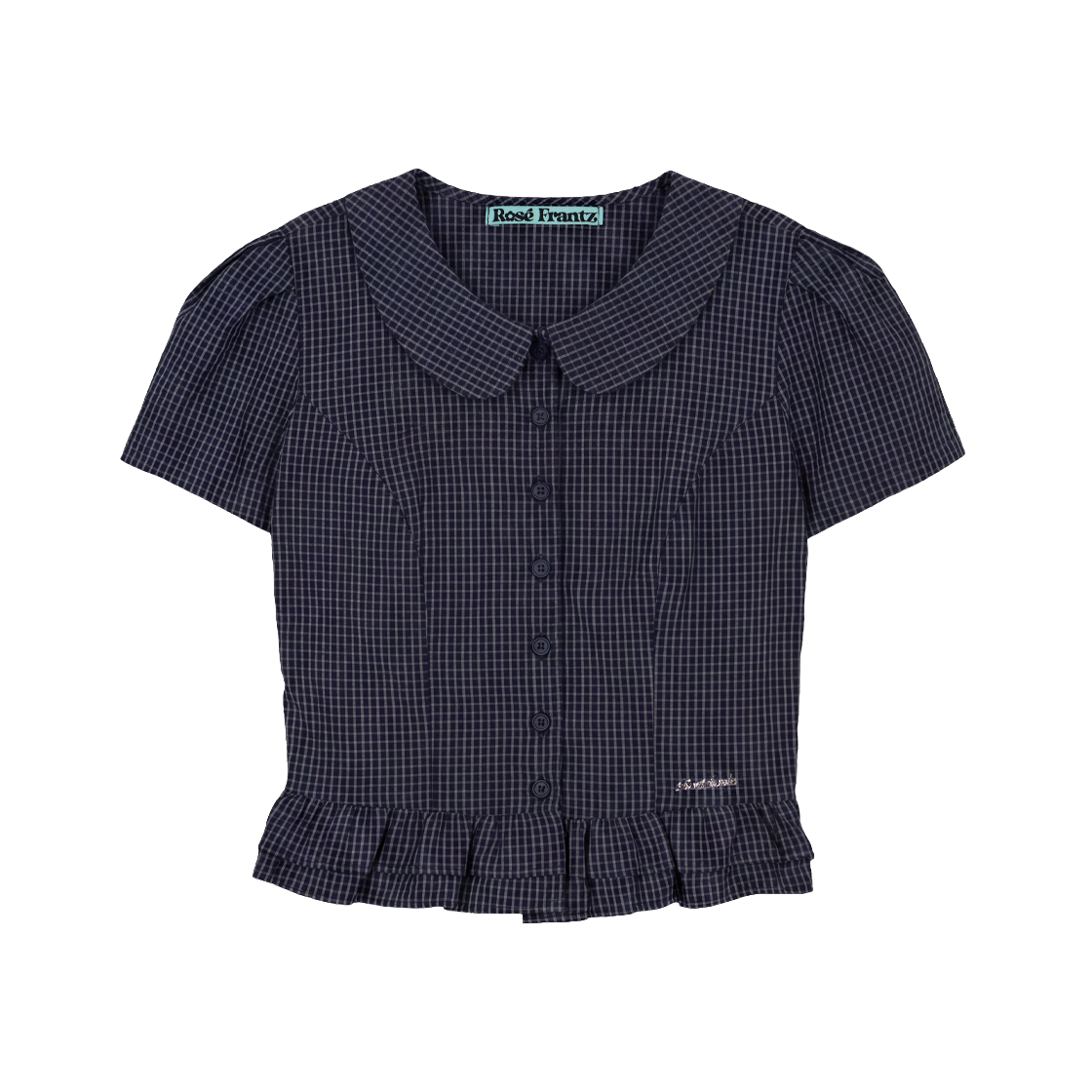 RS26UBL105NVY Rosefrantz Puff Sleeve Peplum Check Blouse [Navy]