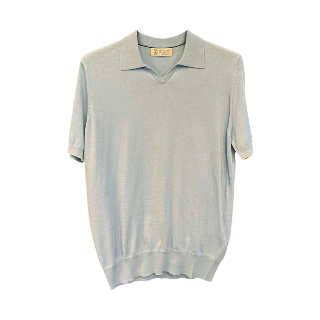 브루넬로 쿠치넬리 코튼 잉글리시 폴로 스웨터 스카이(Brunello Cucinelli Cotton English Polo Sweater Sky)
