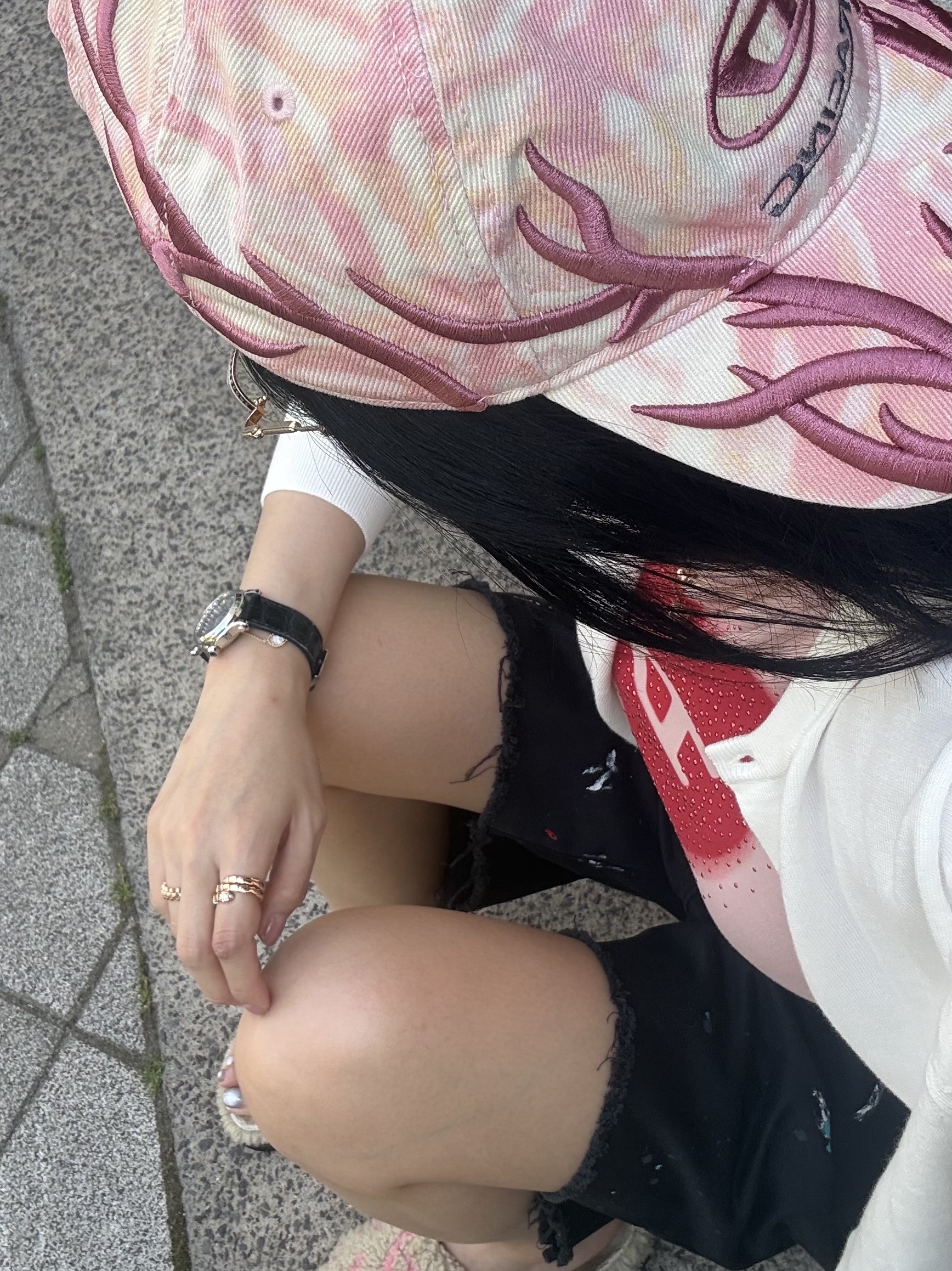 (W) Diesel T-Uncuties-Long-S5 Slim T-Shirt with Heart Print and Studs Pink, Diesel C-Aren Baseball Cap White 착용 스타일 - 1