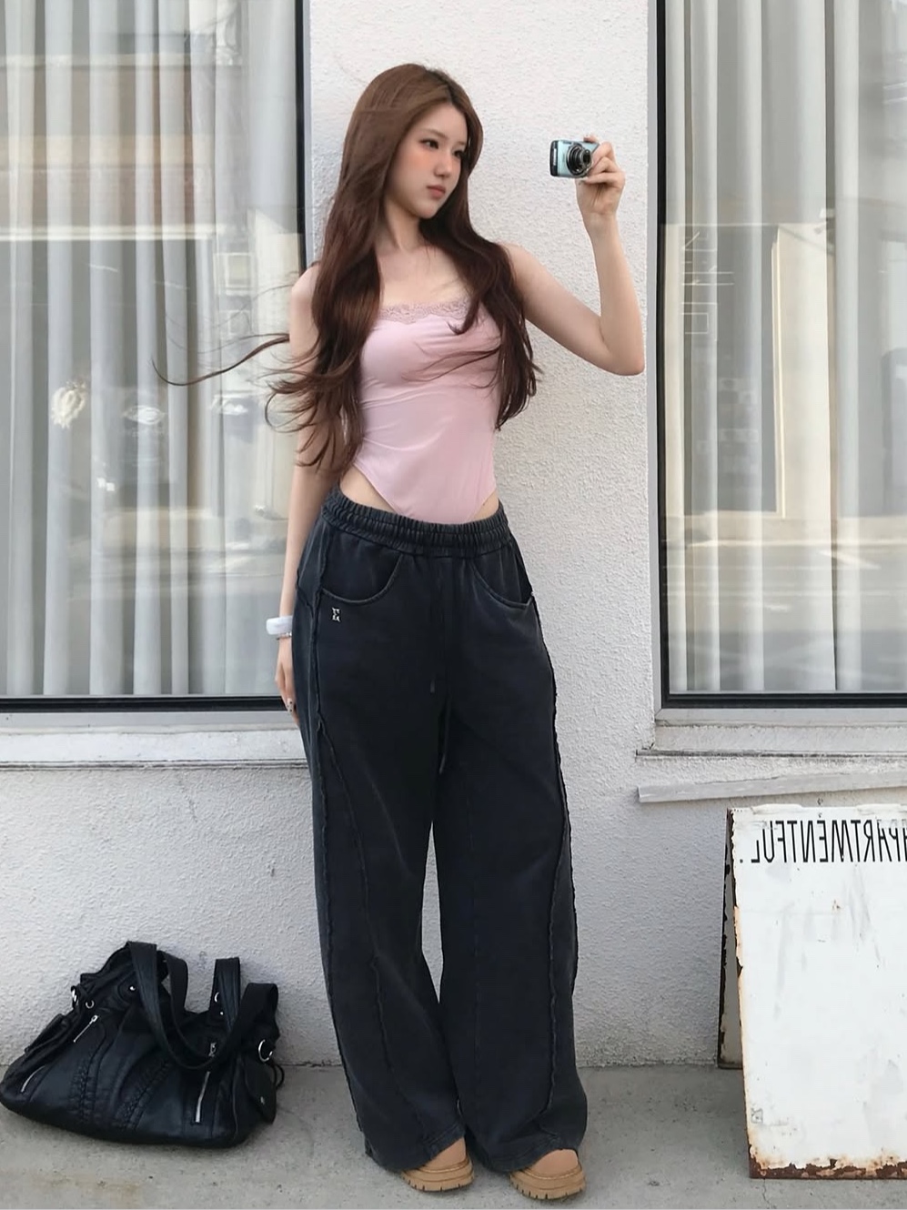 PHOS333 W Vintage Washed Wide Sweatpants 착용 스타일 - 2