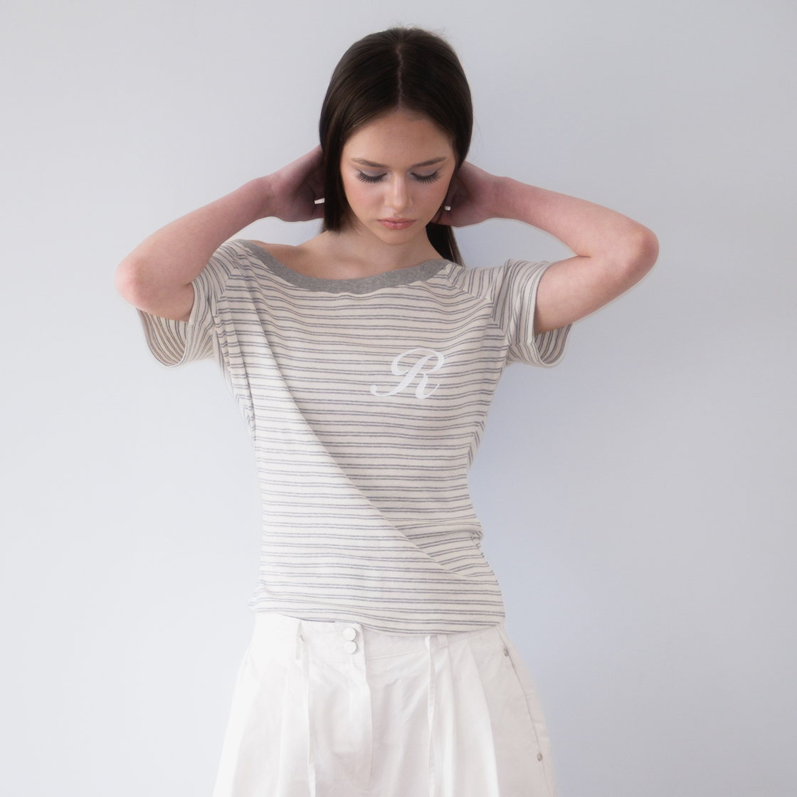 로제프란츠스트라이프 원숄더 티셔츠 그레이(Rosefrantz Stripe One-shoulder T-shirt [Gray]) - 5