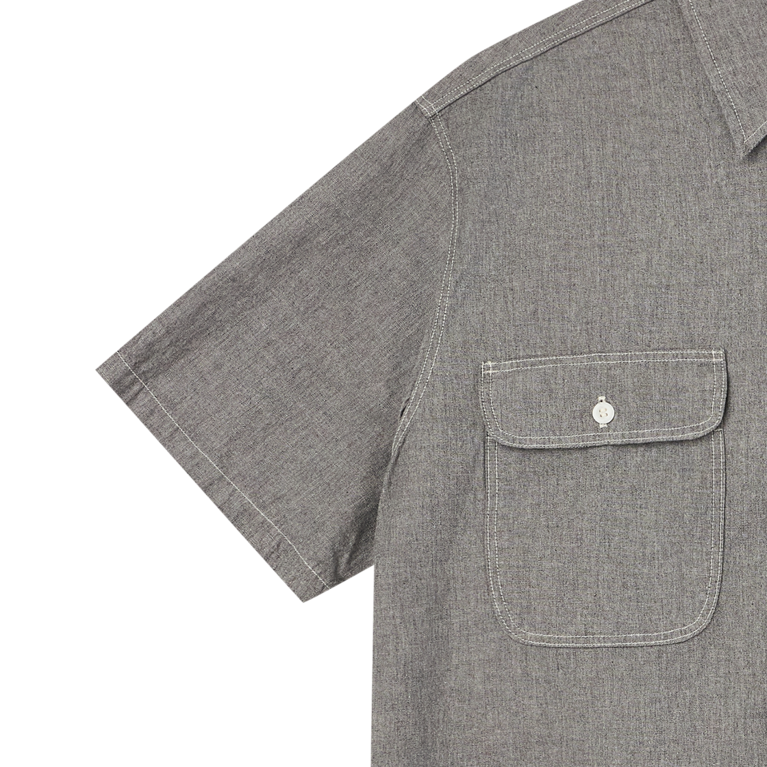 오어슬로우 쇼트 슬리브 그레이 샴브레이 워크 셔츠 위드 플랩 포켓 그레이 - 26SS(Orslow Short Sleeve Gray Chambray Work Shirt With Flap Pocket Gray - 26SS) - 5