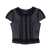 Rosefrantz See-through Pleat Short Sleeved Blouse [Black]