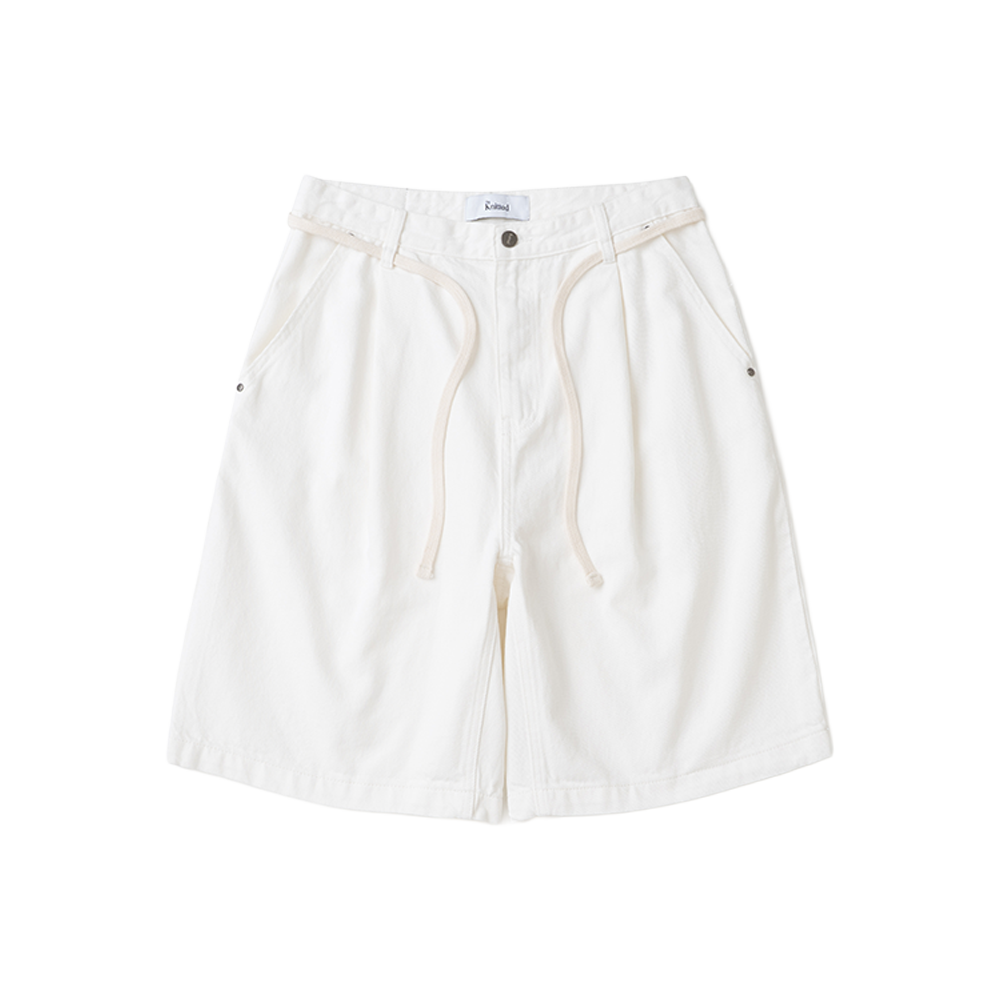 니티드 아웃스트링 버뮤다 데님 하프 팬츠 크림(Knitted Outstring Bermuda Denim Half Pants Cream)