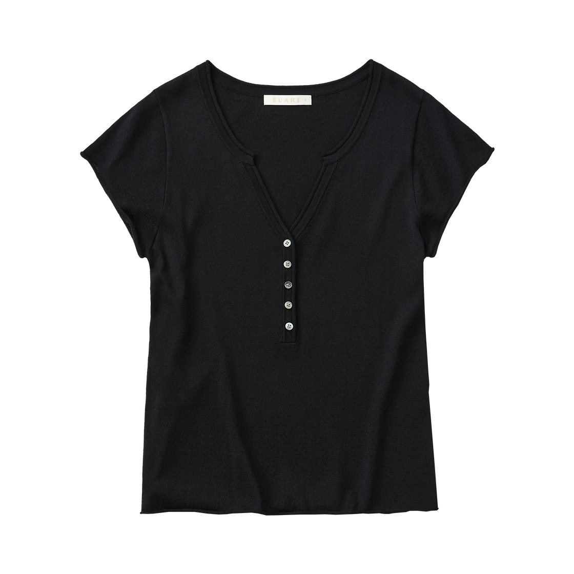 (우먼)코튼 모달 헨리넥 니트 블랙((W) Suare Women Cotton Modal Henley Neck Knit Black)