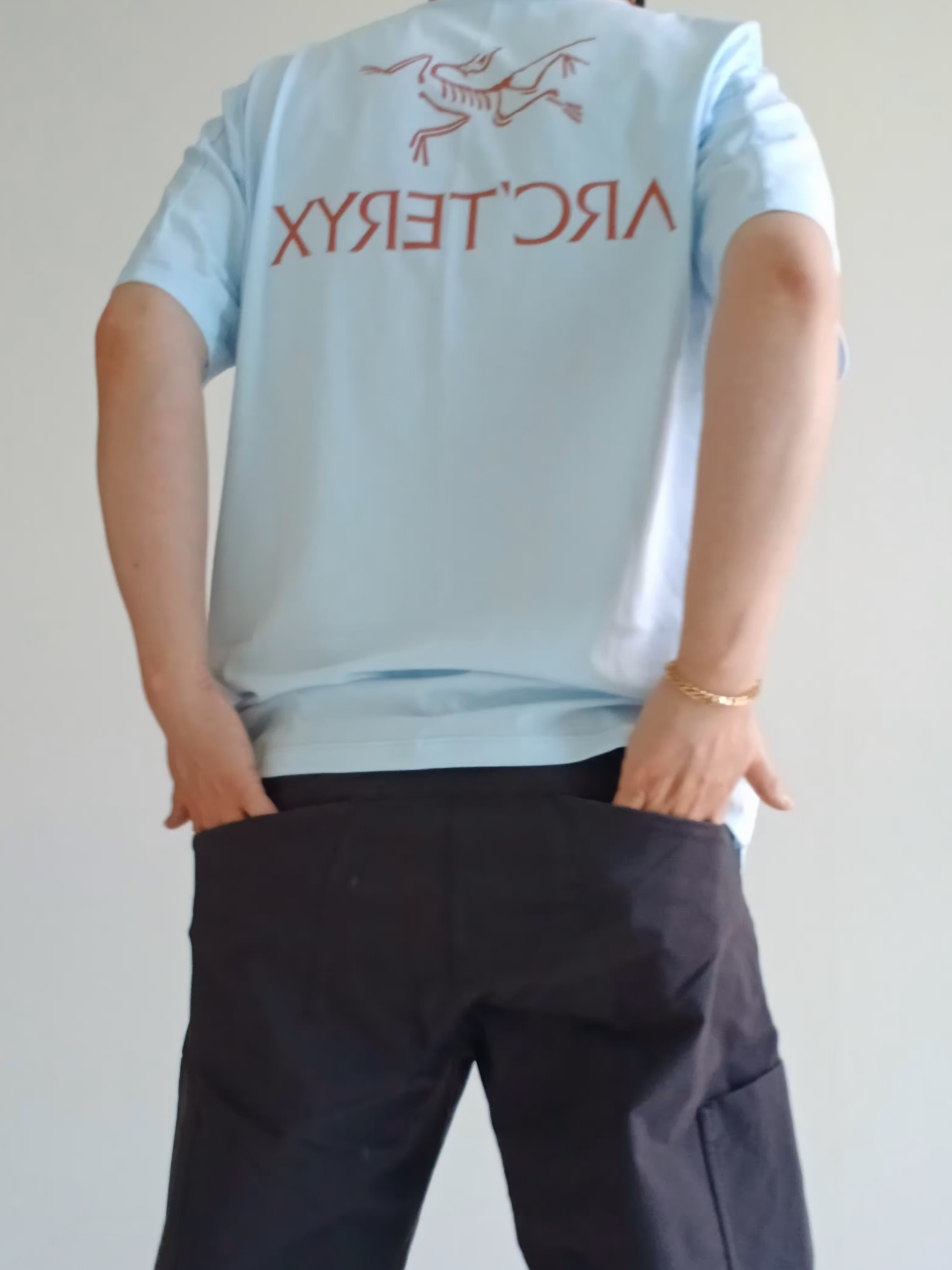Arc'teryx Small Bird Cap Black, Arc'teryx Kragg SL Cotton Bird Word SS T-Shirt Alpine Blue Stone Red 착용 스타일 - 7